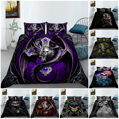 Комплект постельного белья с 3D цифровой печатью и пуховым одеялом и наволочкой с рисунком черепа, быстросохнущее домашнее постельное белье из ультратонкой ткани