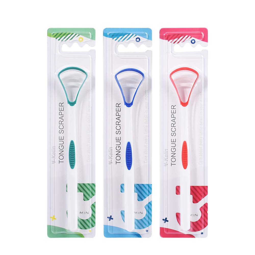 Двусторонний скребок для чистки языка от Y-Kelin, освежающий дыхание, с нескользящей ручкой (Пакет из 3 цветов)