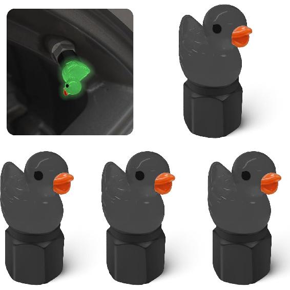 4 Pack Cute Duck tire Valve caps, Glow in The Dark Tire Valve Caps, Interesting and Practical Tire Decoration, Can be Used for Cars, Motorcycles,