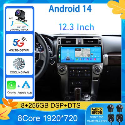 Android 14 автомобильный радиоприемник 12,3 дюйма для Toyota 4Runner 4 Runner 2014-2019 мультимедийный плеер GPS WIFI BT стерео QLED No 2 din DVD