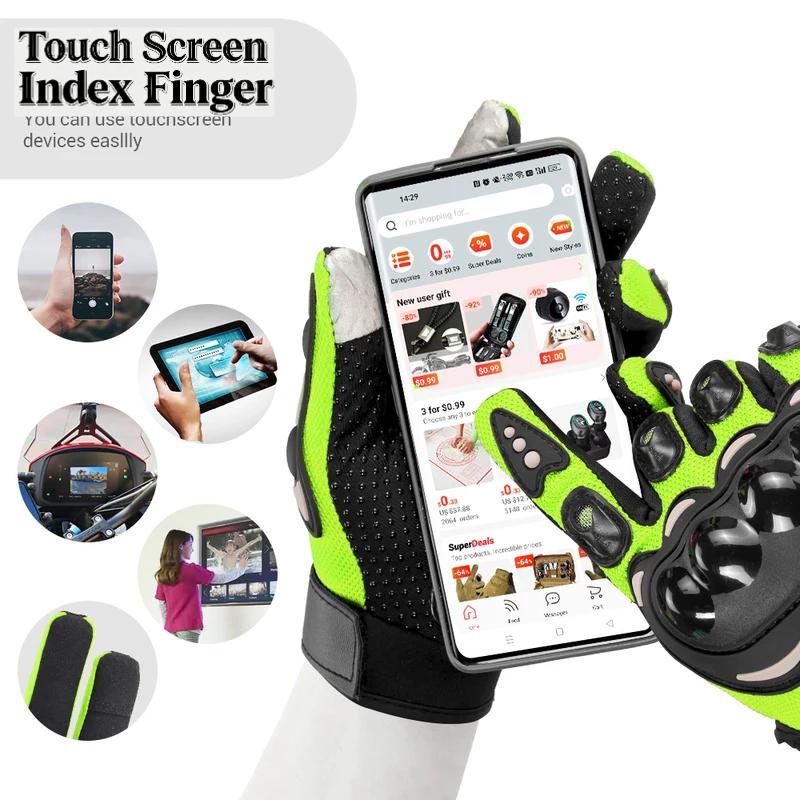 Mesh Motorcycle Cycling PVC Shell Gloves Full Finger Touch Screen Breathable Motorbike Motocross Bicycle Racing Riding Glove