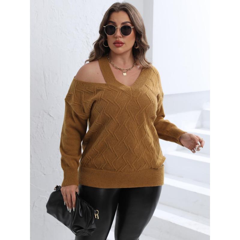 Women's Autumn and Winter Large Size Personality Strapless Woven Jumper V-neck Jumper