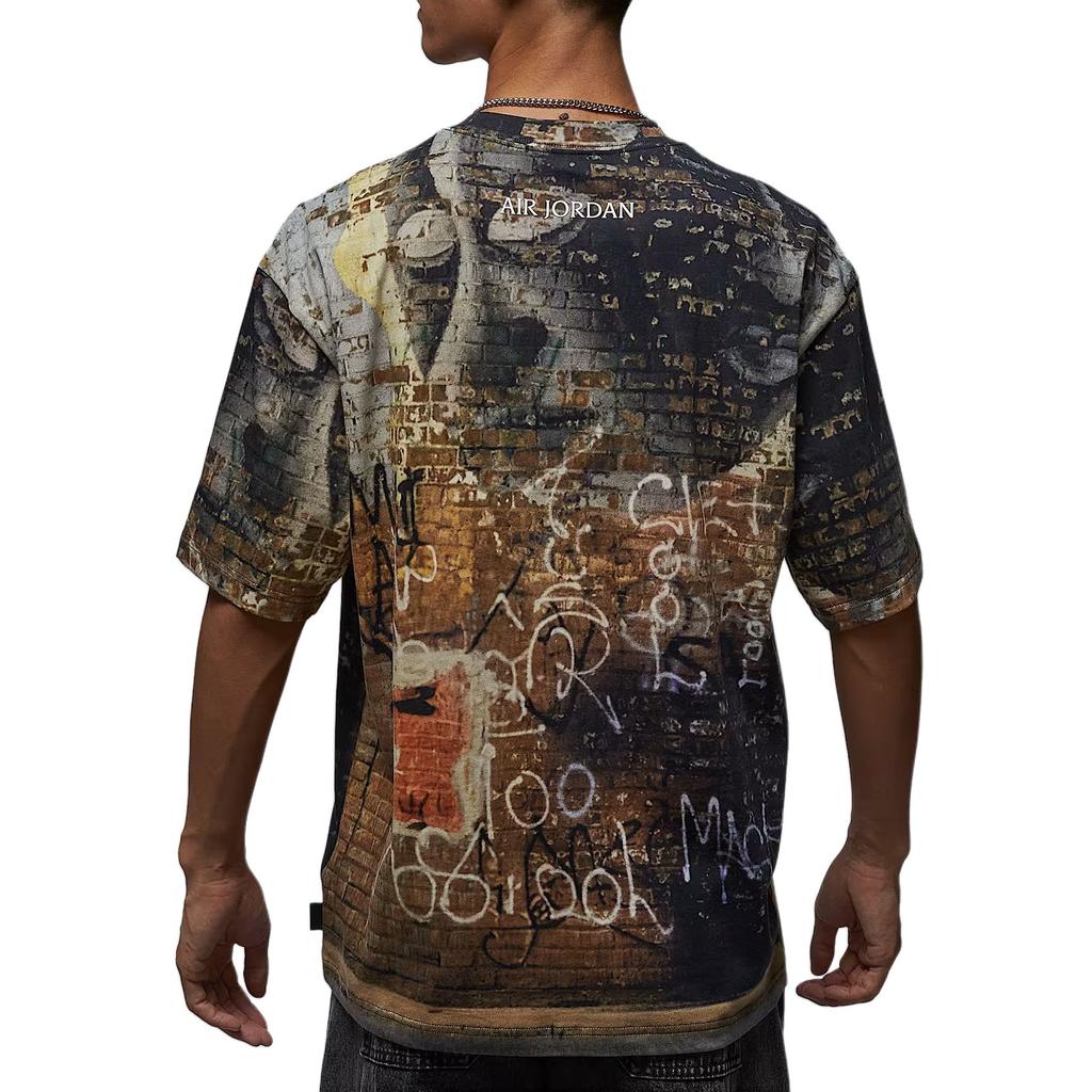 Jordan Air T Shirts Men's Gray Black/Sail White Crew Neck Moderate HQ9007-045
