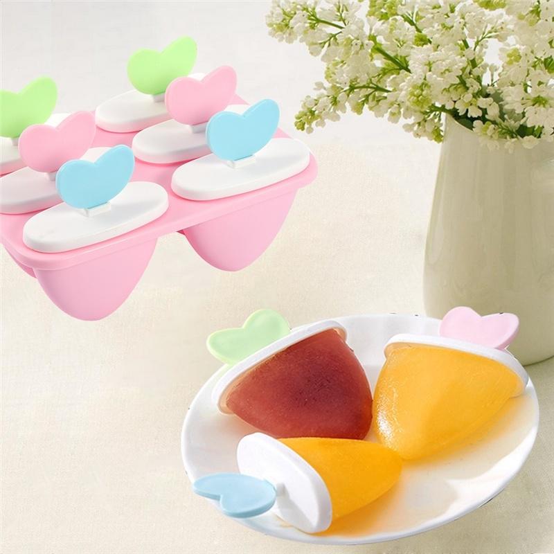 6 Cell Ice Cream Mold PP Frozen Ice Cube Sticks Makers Popsicle Lolly Mould Heart Shape Lolly Tool
