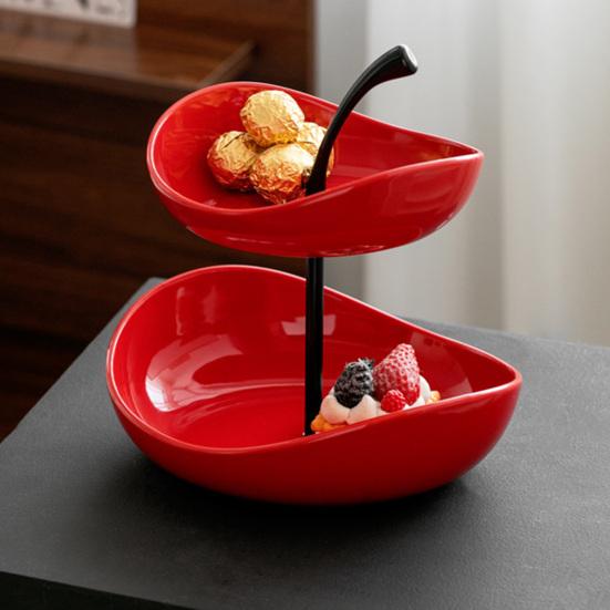 Двухъярусная фруктовница, многоярусная керамическая ваза для фруктов с металлическим подставкой, безопасна для посудомоечной машины, угловой органайзер для кухонной столешницы для фруктов, закусок, тортов