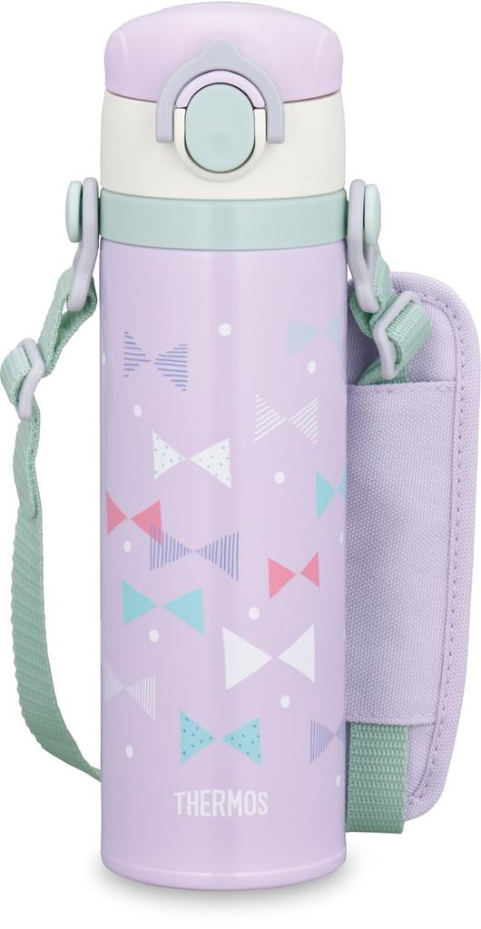 Thermos Vacuum Insulated Portable Mug 500ml Pastel Purple with Detachable Strap and Comfortable Shoulder Pad Suitable for Children for Commuting to