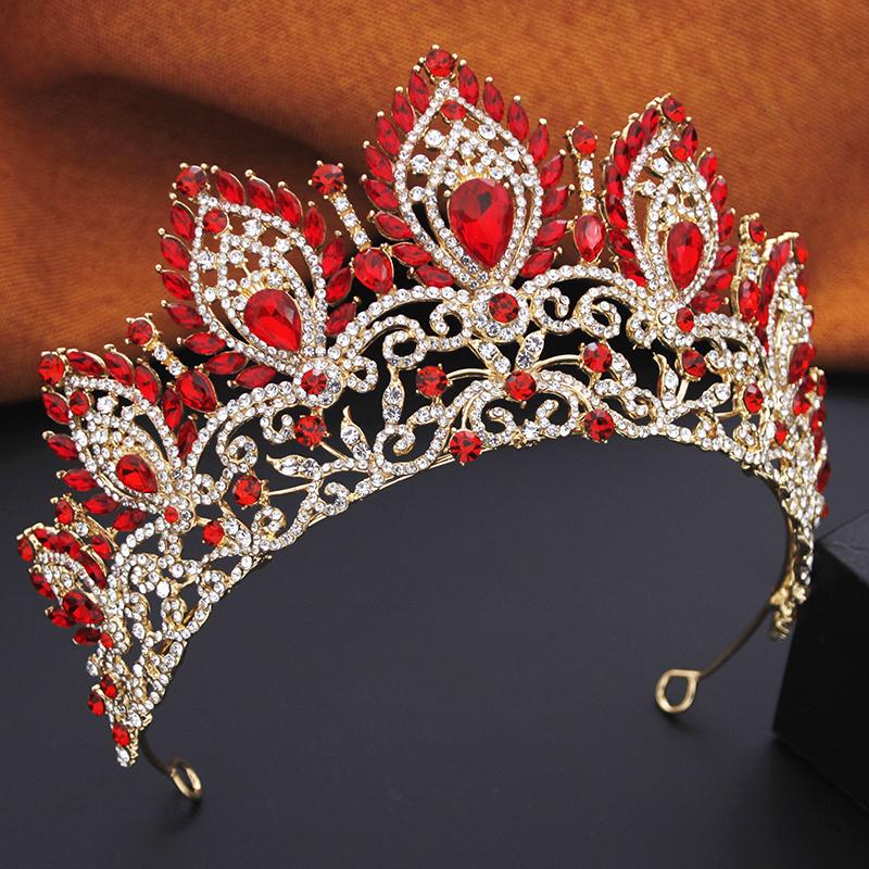 Royal Queen Red Green Crown Big Diadem Bride Tiara Crowns for Women Bridal Wedding Party Crown Hair Dress Jewelry Accessori