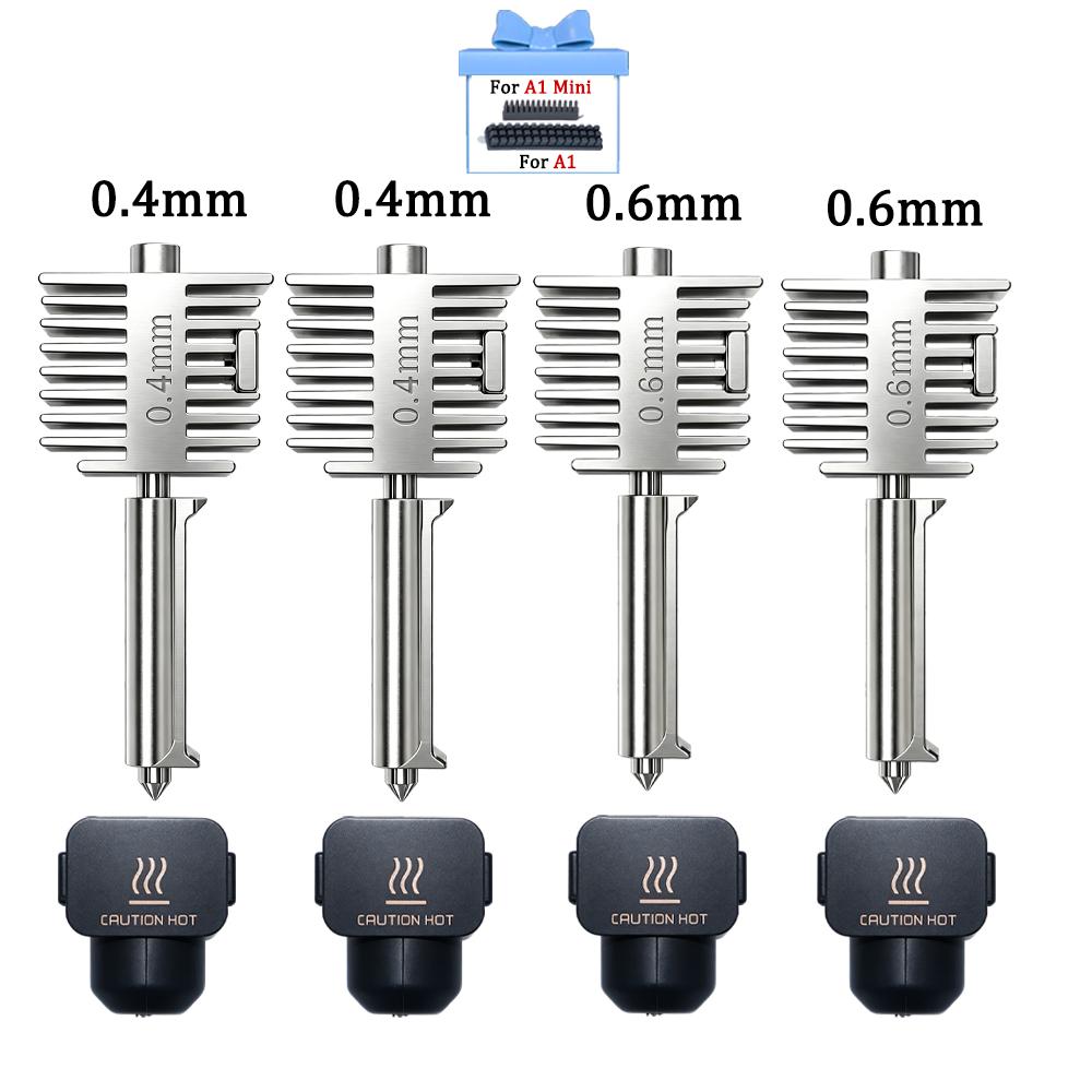 Hotend Kit For Bambu Lab A2L/A1/A1 Mini Hot End Assembly 0.2/0.4/0.6/0.8mm Hardened Steel One-Piece Nozzle For A1 3D Printer
