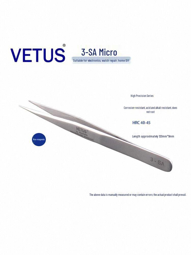 Оригинальный пинцет VETUS 3-SA Прецизионный Антимагнитный Кислотостойкий Нержавеющая Сталь для Ремонта Часов и Мобильных Телефонов