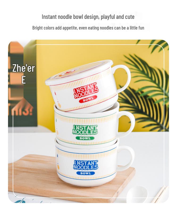 Набор японских керамических мисок для рамена: Включает крышку, миску с ручкой, ложку, палочки для еды и подарочную коробку - Идеально для дома, общежития и обеда.