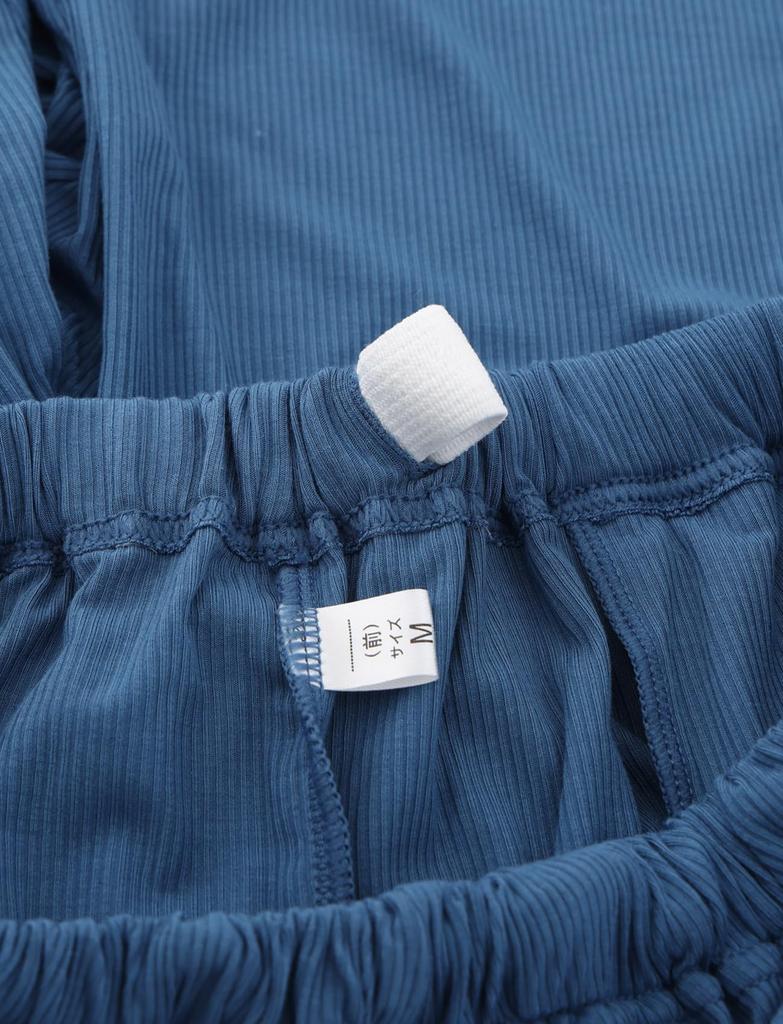 SUIMIN CARE Вязаный рубчик Короткий и Однотонный серый и Размеры и LL Мужская пижама, Рукава, Шорты, Цвет, Лето, Синий, M, L, (М, Синий)