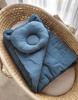Teddy Bear Muslin Duvet and Shaped Pillow - 2-Piece Set - Dirty Blue