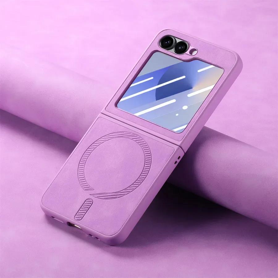 Чехол Magsafe для Samsung Galaxy Z Flip 6 5 4 Матовый кожаный чехол для телефона Samsung Z Flip4 Flip5 Flip6 Защитные чехлы с защитой экрана