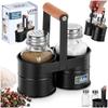 Salt and pepper shakers with stand, 3 pieces.