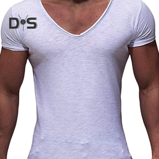 Мужская летняя футболка с короткими рукавами и v-образным вырезом, однотонная, мягкая, приталенная, дышащая, эластичная, средней длины, повседневный пуловер, мужской спортивный топ
