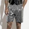 Мужские повседневные шорты средней посадки с эластичной резинкой на талии, длиной до колена, с карманами, блестящие пайетки, свободные шорты