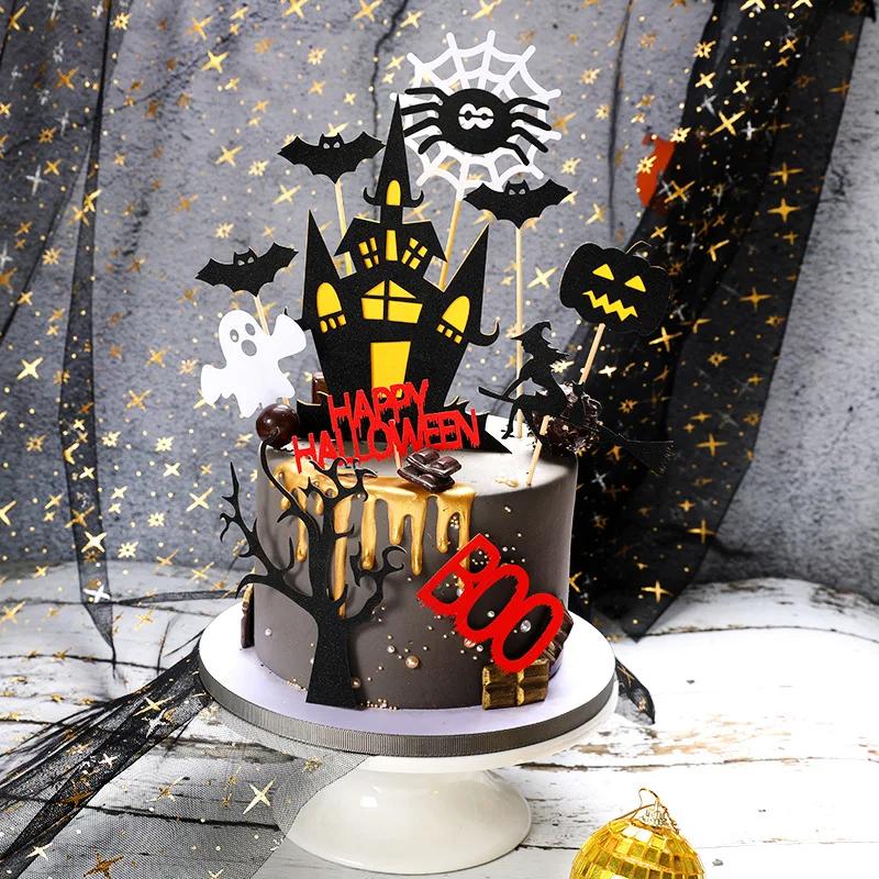 Halloween DIY Cake Toppers Cupcake Topper Castle Vampire Ghost Witch Pumpkin Cake Flags Kids Wedding Birthday Party Baking Decor