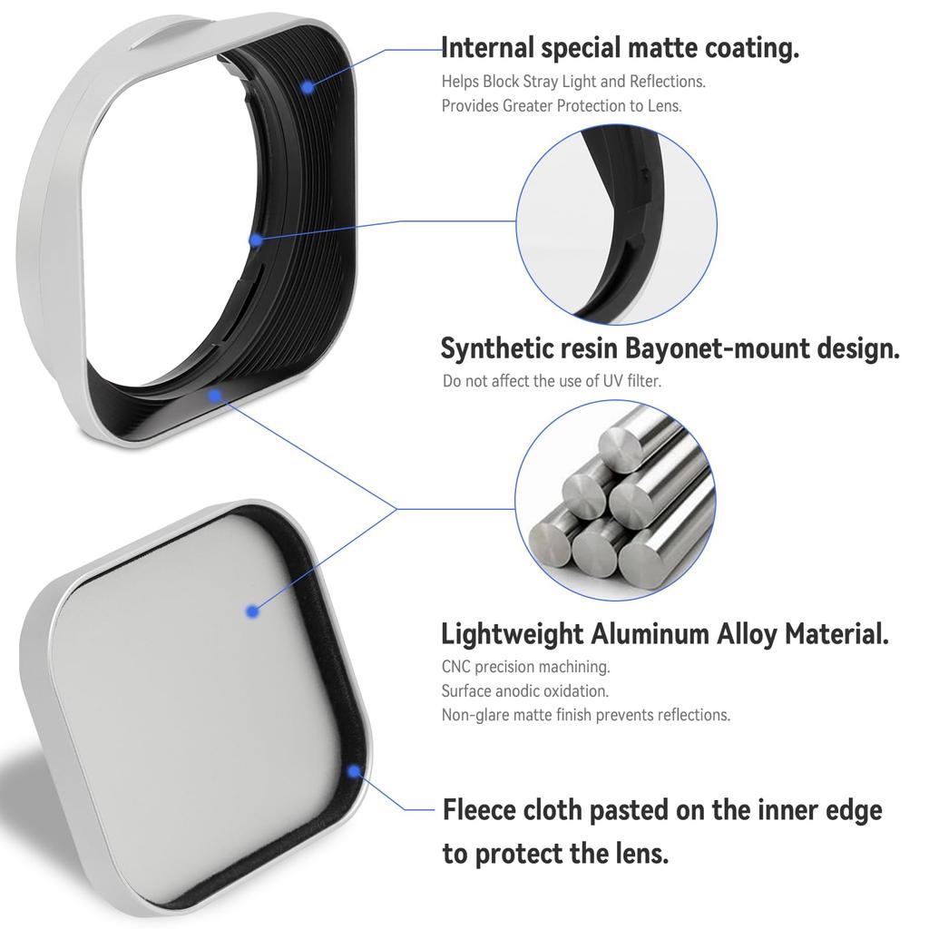 Квадратная металлическая бленда Haoge для объектива Fujifilm Fujinon XF R LM OIS XF 14mm R для XT4 с серебристой крышкой байонет 18-55mm F2.8-4.0 & F2.8 X-Pro3 X-T5 X-T50