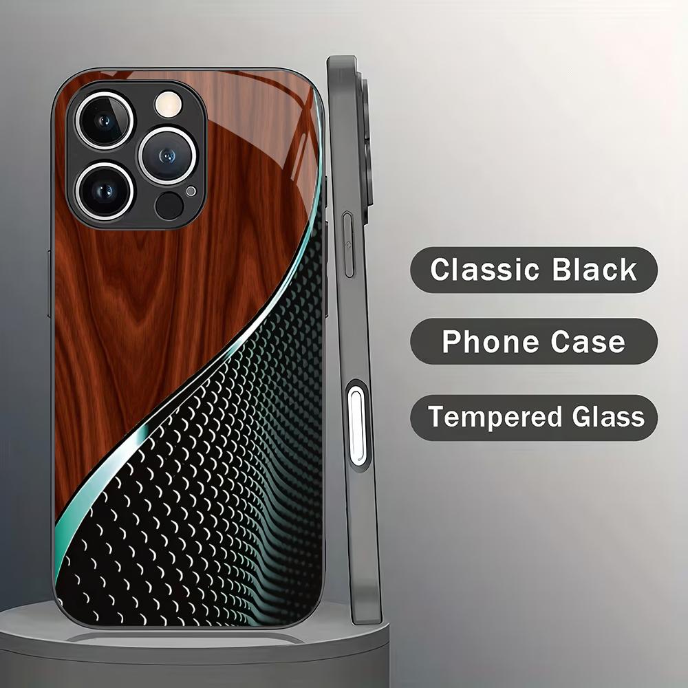 Закаленное стекло чехол для телефона с рисунком в виде стыка древесных волокон, подходит для iPhone 17 16 15 14 13 12 11 Pro Max Plus, ударопрочный