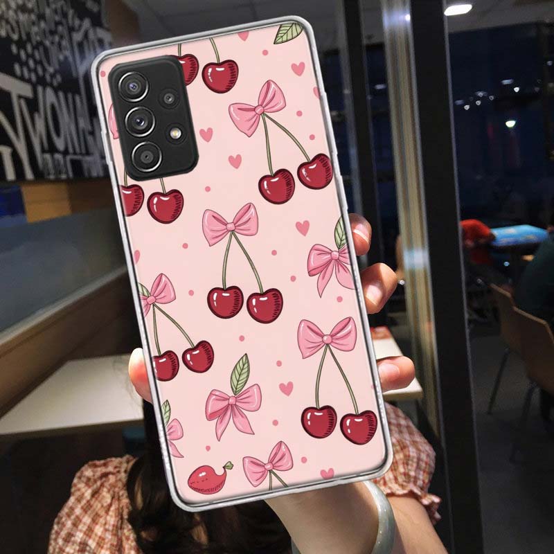 Чехол-бантик с вишней для Samsung A54 A57 A37 A17 A14 A15 A12 A24 A34 A55 A35 A25 A52S A07 A05S A04S A22 A32 A72 Galaxy Note 20