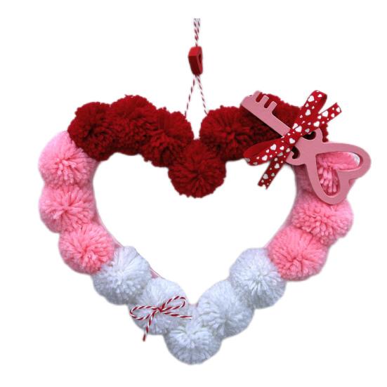 Венок ко Дню святого Валентина, плюшевое помпоновое сердечко, украшение для входной двери, романтическое пушистое любовное сердечко, украшение для свадебного домашнего декора