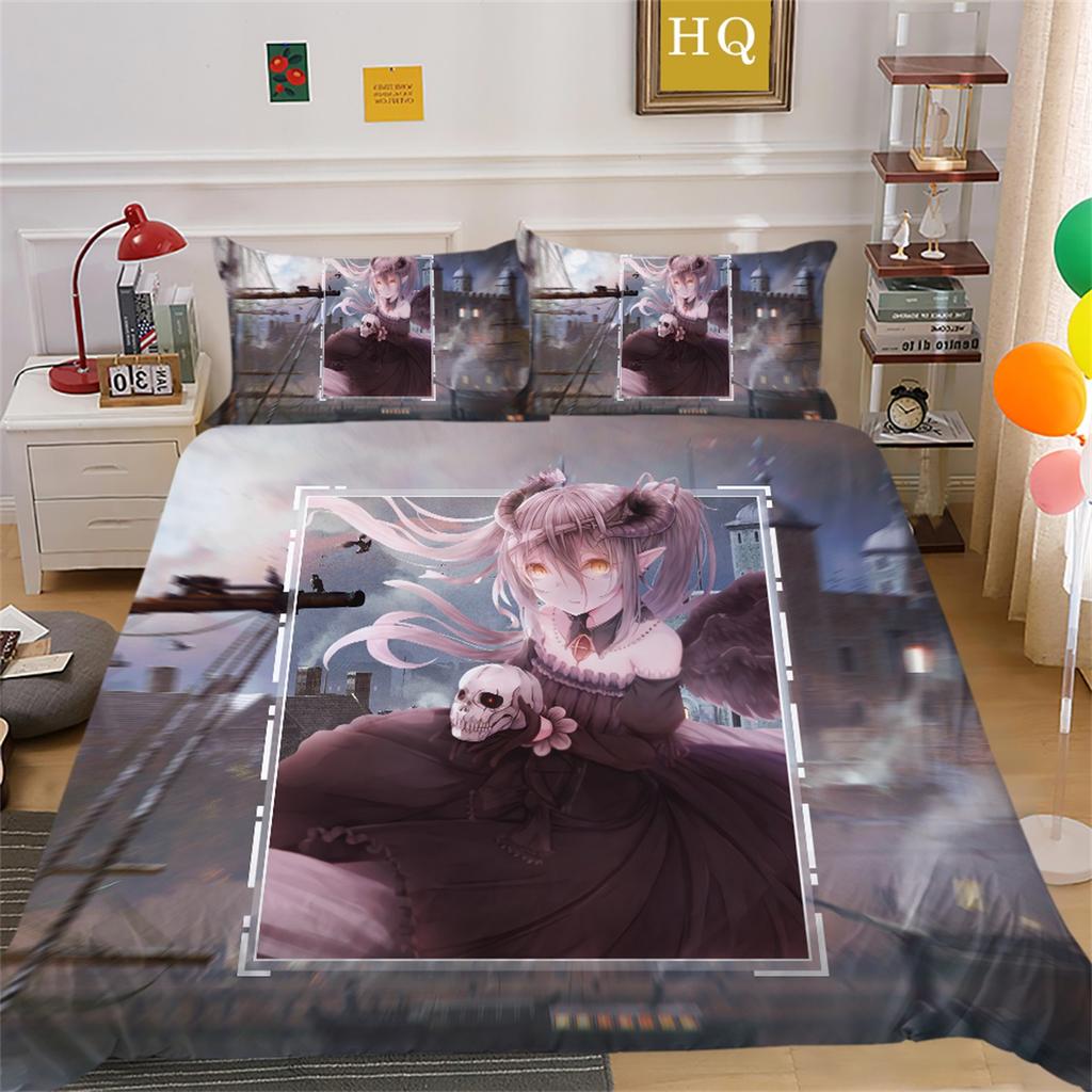 3D Horror Patterned Printed Bedding Set with Skull Head Pattern Down Duvet and Pillowcase 2/3 Pieces Halloween Festive Atmosphere Home Decoration