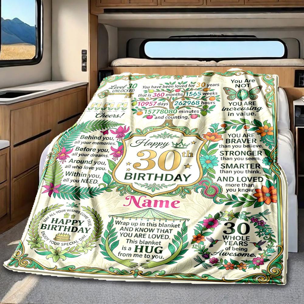 Happy 30Th Birthday Blanket Personalized Name Soft Comfortable Stylish Blanket Car Blanket Perfect For Travel Camping Outdoor Home Suitable For All