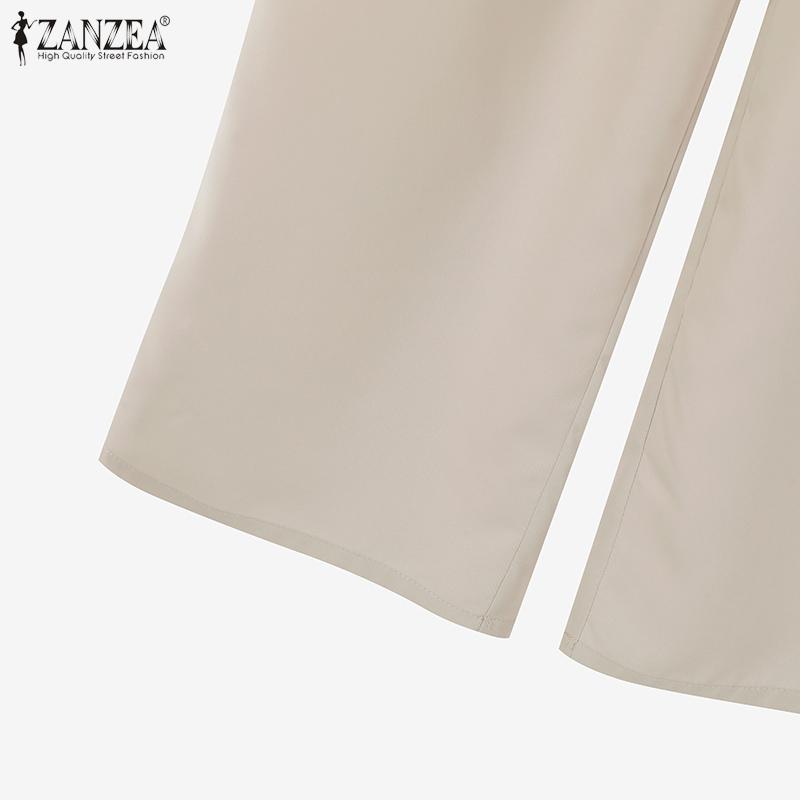 ZANZEA Женские повседневные комплекты из блузки и брюк с принтом из двух предметов