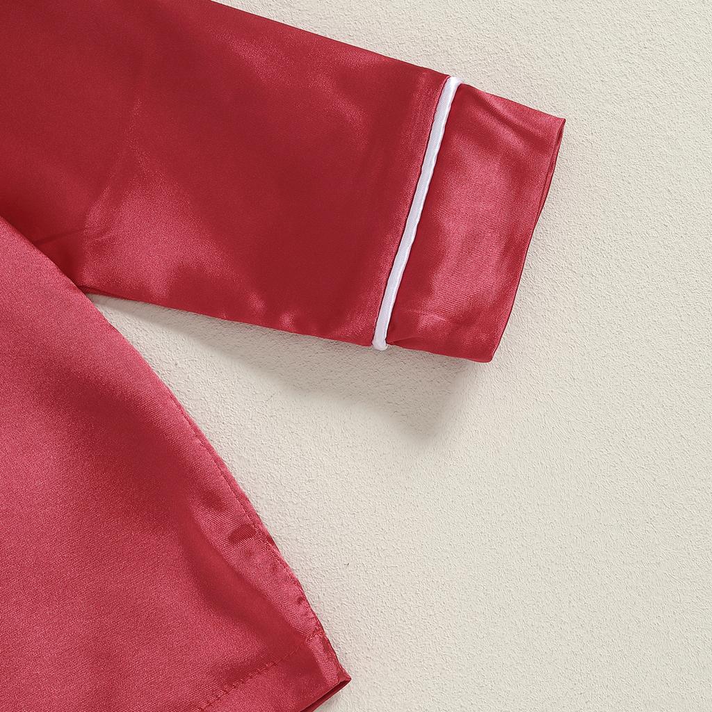 Kids Pajama Sets Contrast Color Trim Long Sleeve Lapel Neck Button-up Tops Long Pant Loungewear Set