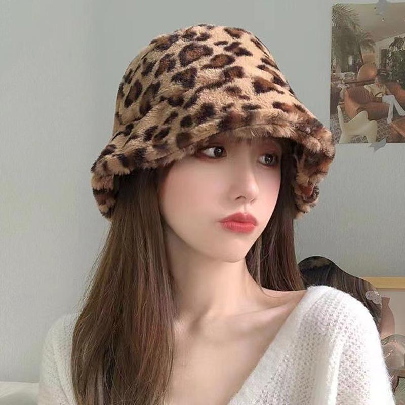 Ретро Леопардовая плюшевая панама осень-зима женская универсальная теплая плюшевая шапка