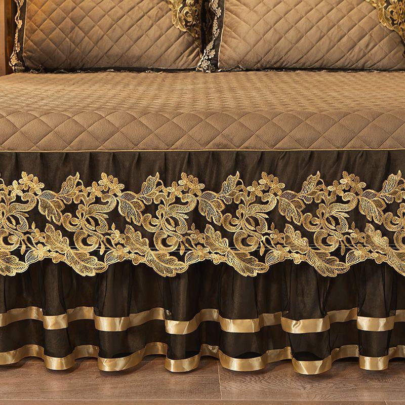 3 шт. Утолщенная кружевная юбка для кровати на осень и зиму, Кружевная накидка на кровать из кристального бархата, Мягкая и удобная, Постельное белье для спальни и гостевой комнаты