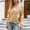 BITCED Autumn/Winter Women's Knitted Cardigan Coat Loose-Fit Academic-Style Sweater Cardigan