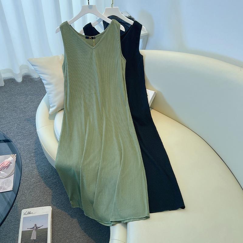 Летний новый стиль свободного трикотажного платья-жилетки без рукавов для женщин больших размеров с хорошей драпировкой