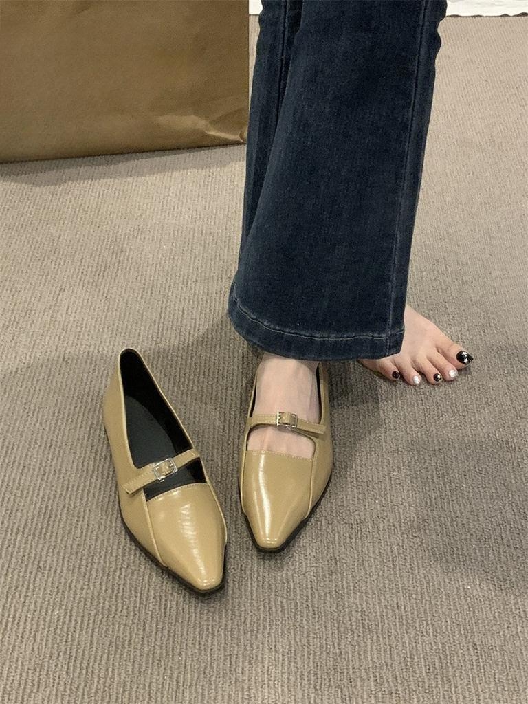 Коричневые заостренные одинарные туфли женские туфли весна и осень 2024 новые универсальные легкие туфли на одной педали с плоской подошвой