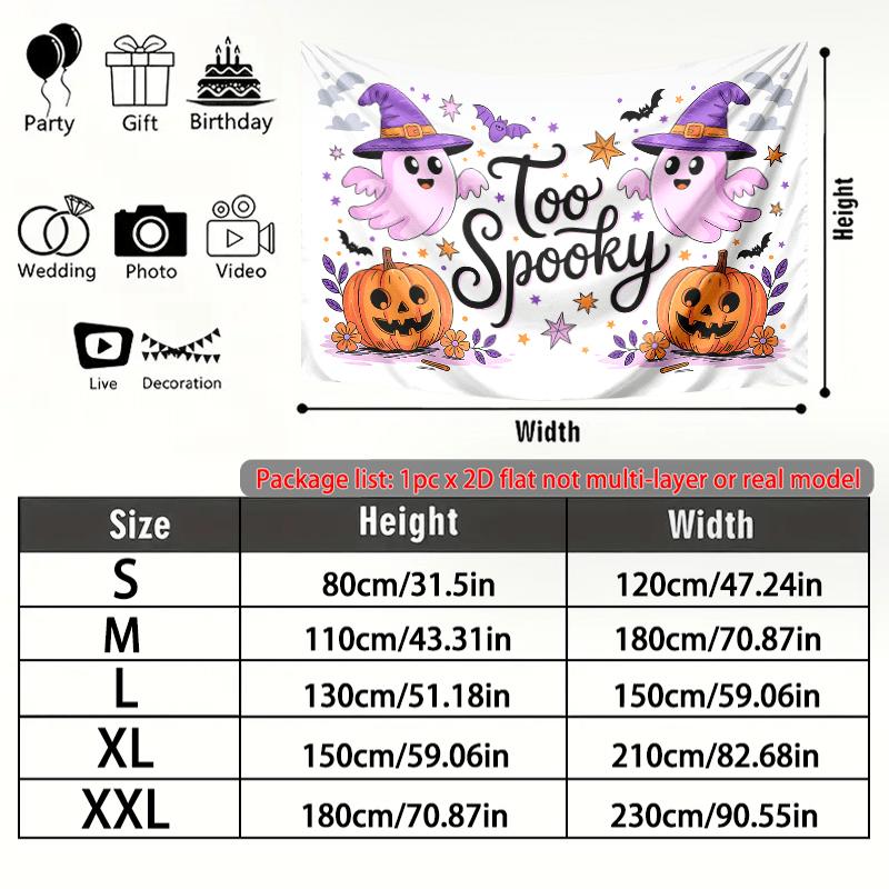 Spooky Gifts Pumpkins Ghosts Halloween Banner, Multicolor Polyester Backdrop for Party Decorations