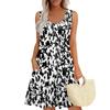 Women's Summer Casual U-shaped Tie Pocket Popular Floral Print Dress
