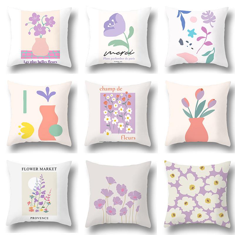 Фиолетовая наволочка с живыми цветами, для дома, дивана, прикроватная, для офиса, девчачье-розовая наволочка