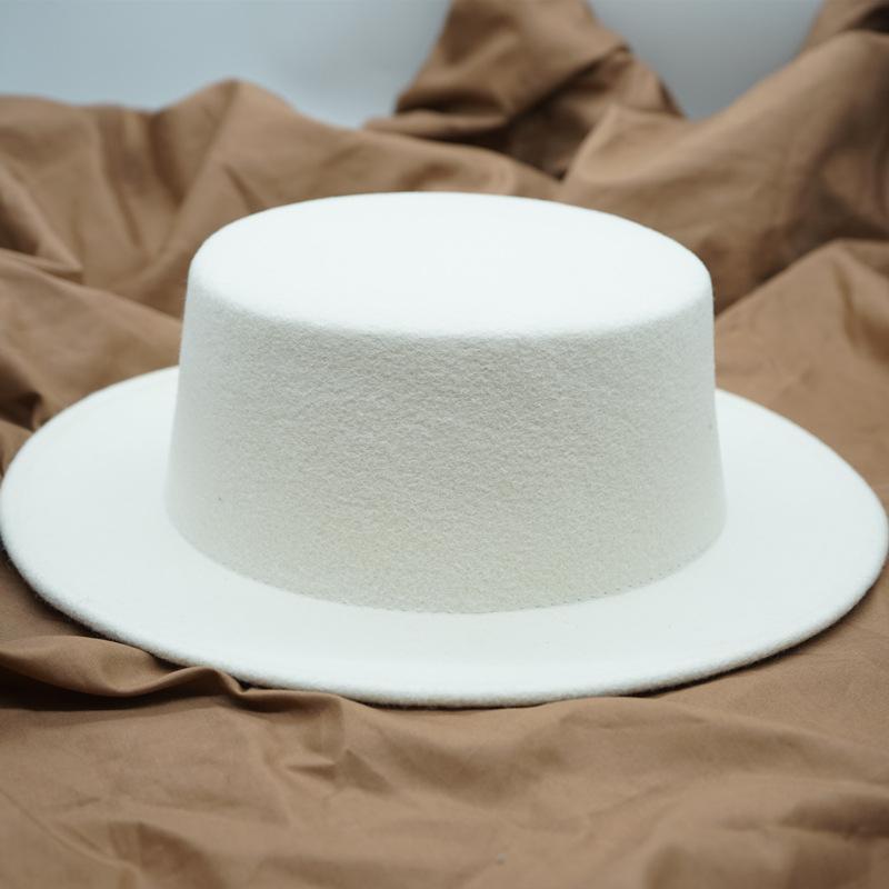 Корейская Белая Шерстяная Плоская Вершина Цилиндр Женская Осенне-Зимняя Широкополая Французский Ретро Внешняя Торговля Легкая Шляпа из Войлока Британская Шляпа