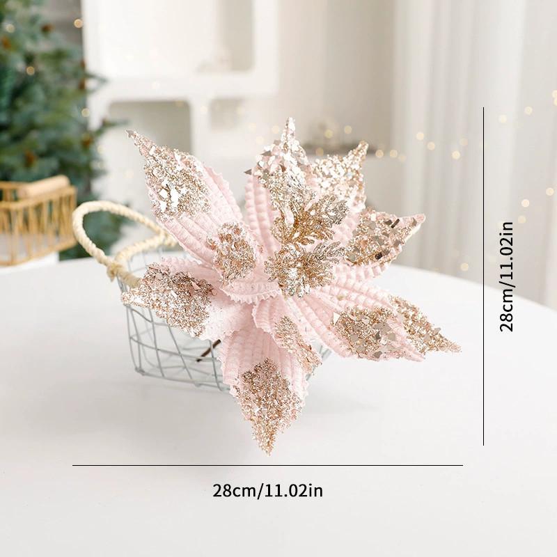 Christmas Artificial Flower Decor With Glittering Fabric For Holiday Celebrations