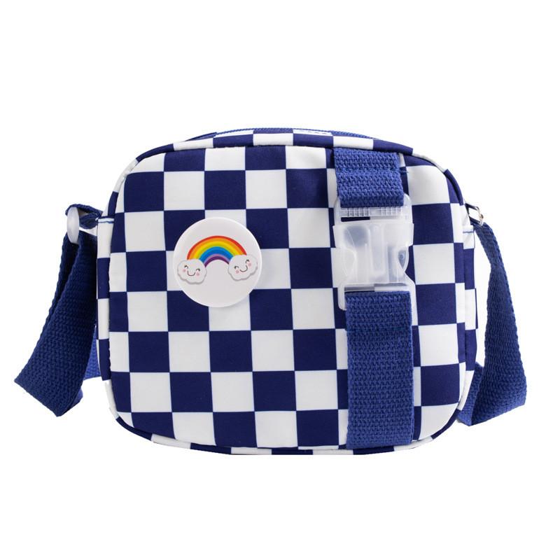 Vintage Chessboard Pattern Kids Shoulder Bag With Expandable Lightweight Nylon For Daily Use
