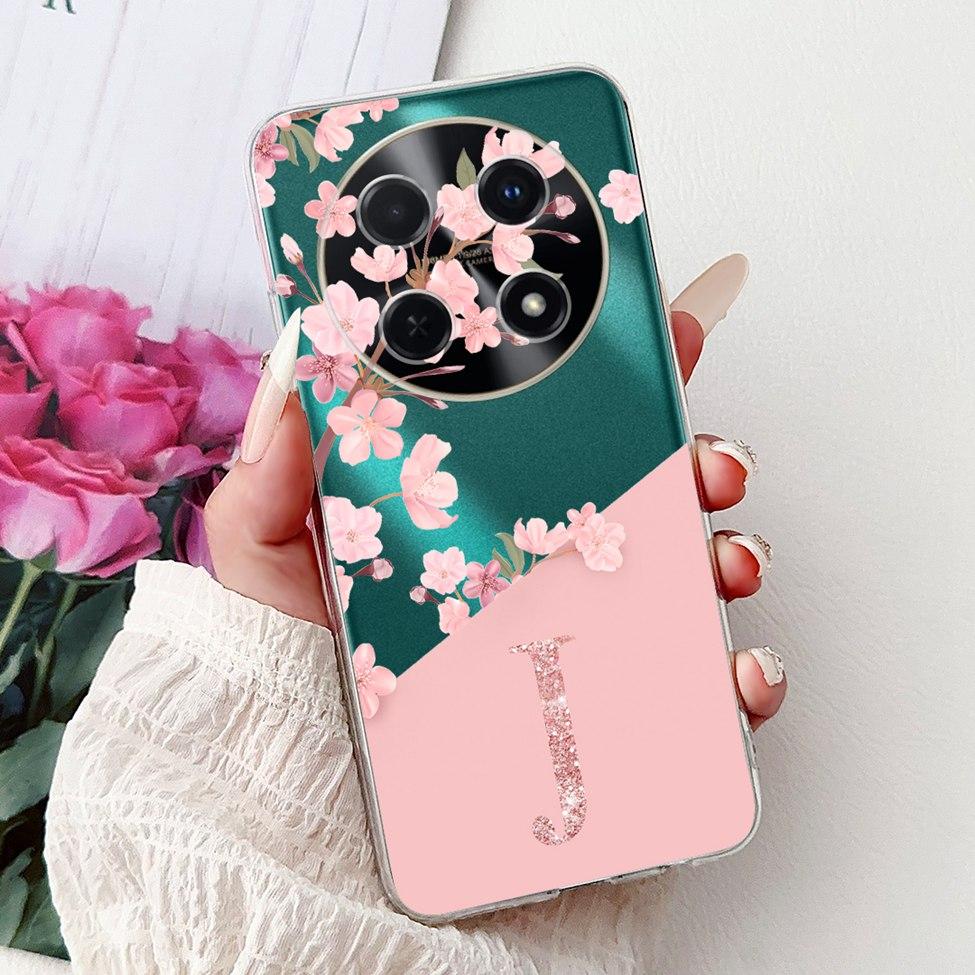 For Huawei Nova 12i Case Cover Clear Luxury A-Z Letter Flowers Soft Bumper Funda For Huawei Nova12i Phone Case CTR-AL20 CTR-L81
