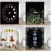 Astrology Shower Curtain Starry Sky Full Moon Night Green Magic Plants Mushroom Bathtub Curtain Vintage Dark Bath Decor For Home