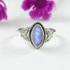 Marquise Rainbow Moonstone Ring: 925 Sterling Silver Handmade Dainty Ring, 2 Leaves Design Ring