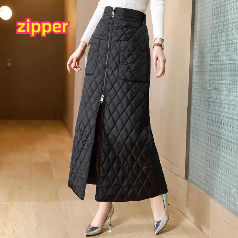 Утолщенная теплая юбка средней длины из хлопка с пухом, двубортная юбка на осень и зиму, цельная юбка А-силуэта до бедер
