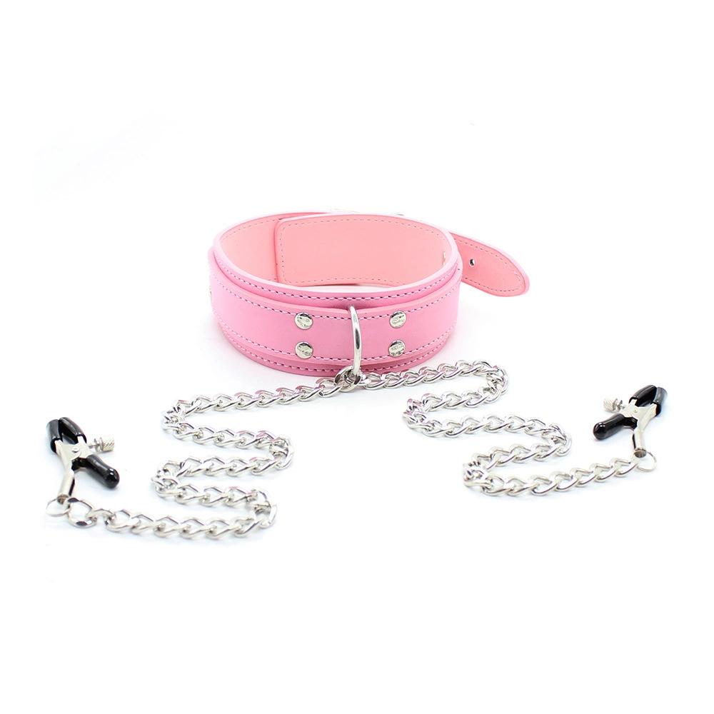 Adult Supplies Leather Sex Collar Breast Clip Punishment Traction Chain BDSM Training Dog Slave SM Props Sex Toys for Men Women