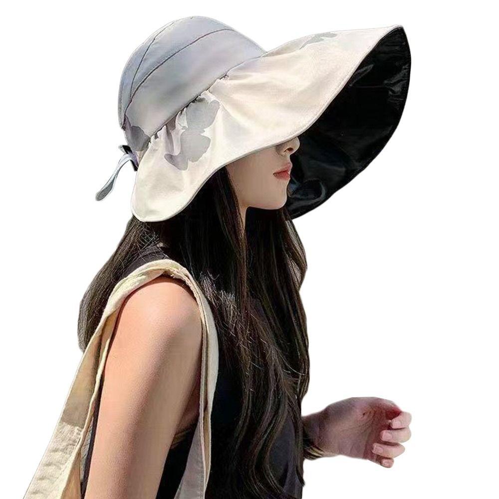 Women Empty Top Foldable UV Protection Panama Hat Beach Cap Sunshade Hat Sun Cap Bucket Hat