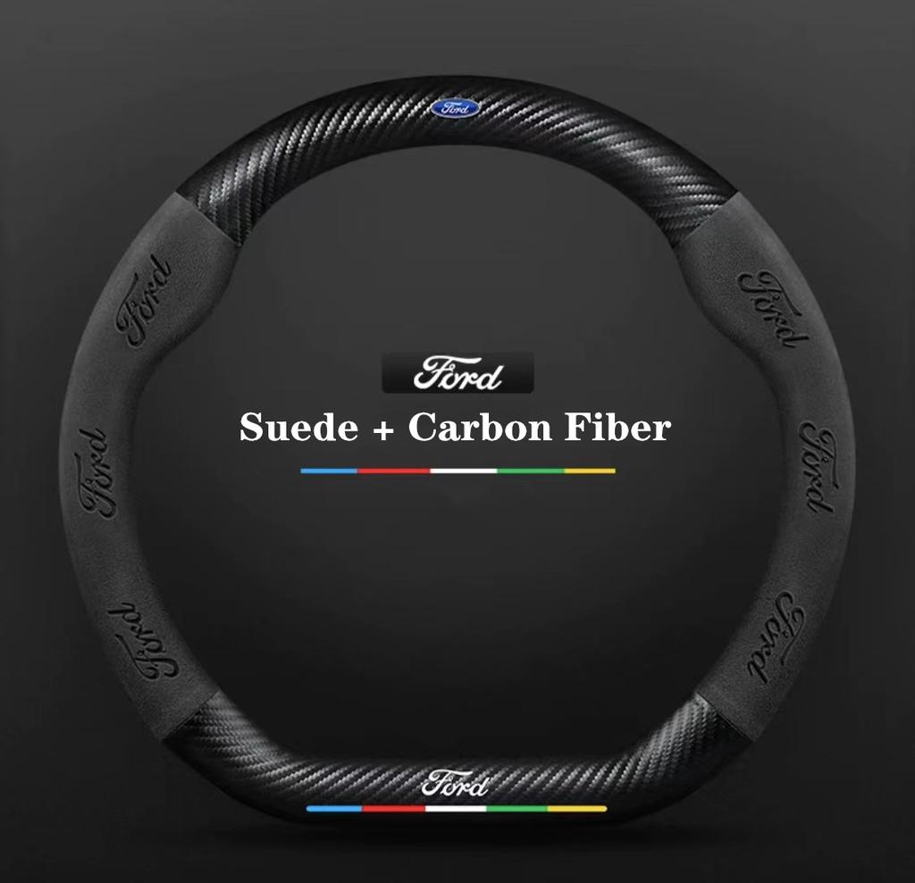 ITES5 Ford ST EXPLORER EDGE Fiesta Focus Mondeo F150 Fusion Mustang Kuga Ranger Car Anti-Slip Suede Carbon Fiber Steering Wheel Cover