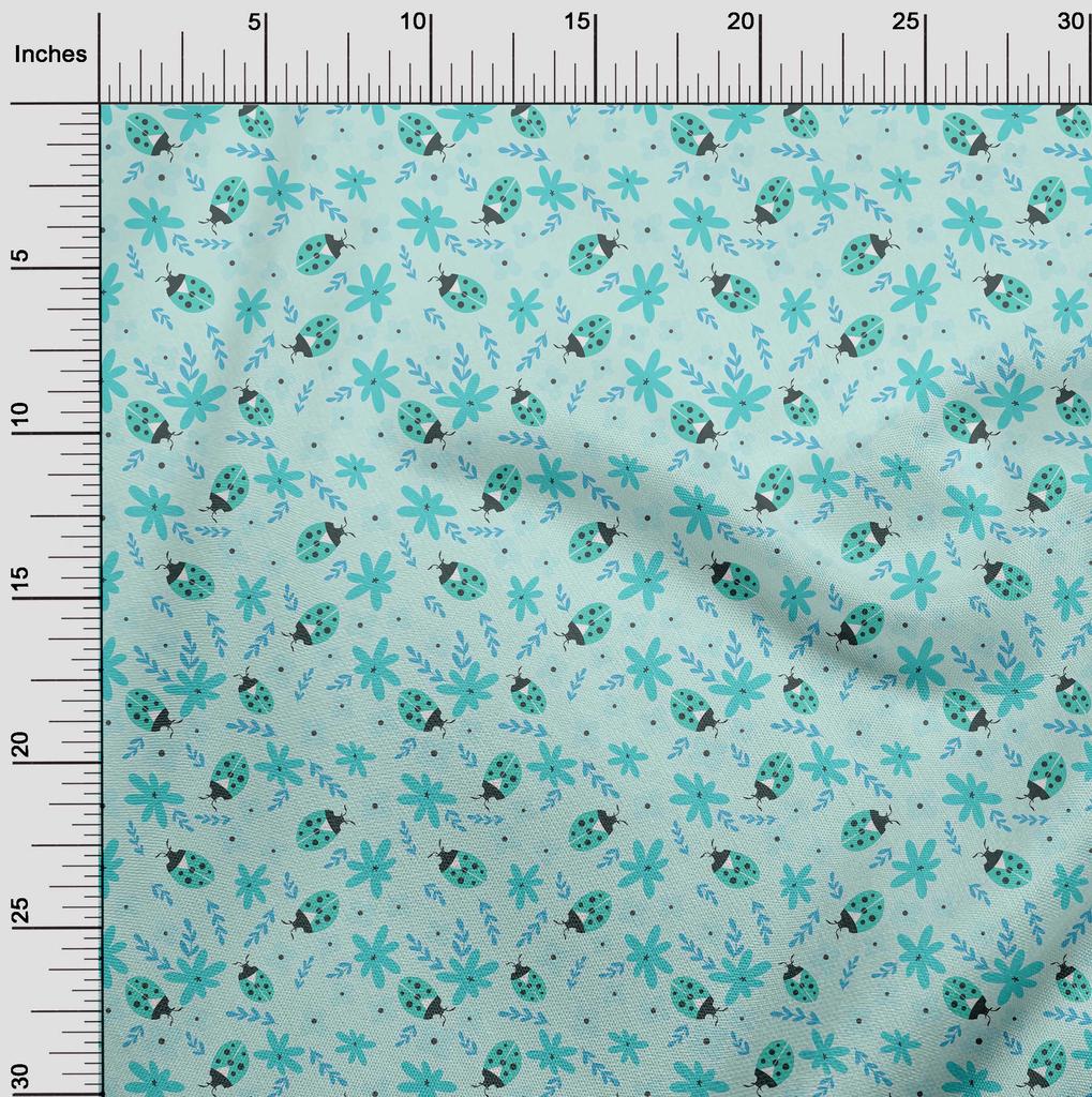 oneOone Cotton Poplin Aqua Blue Fabric Bird Ladybird  Craft Projects Decor Fabric Printed By The Yard 42 Inch