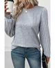 Gray Contrast Ribbed Bishop Sleeve Top