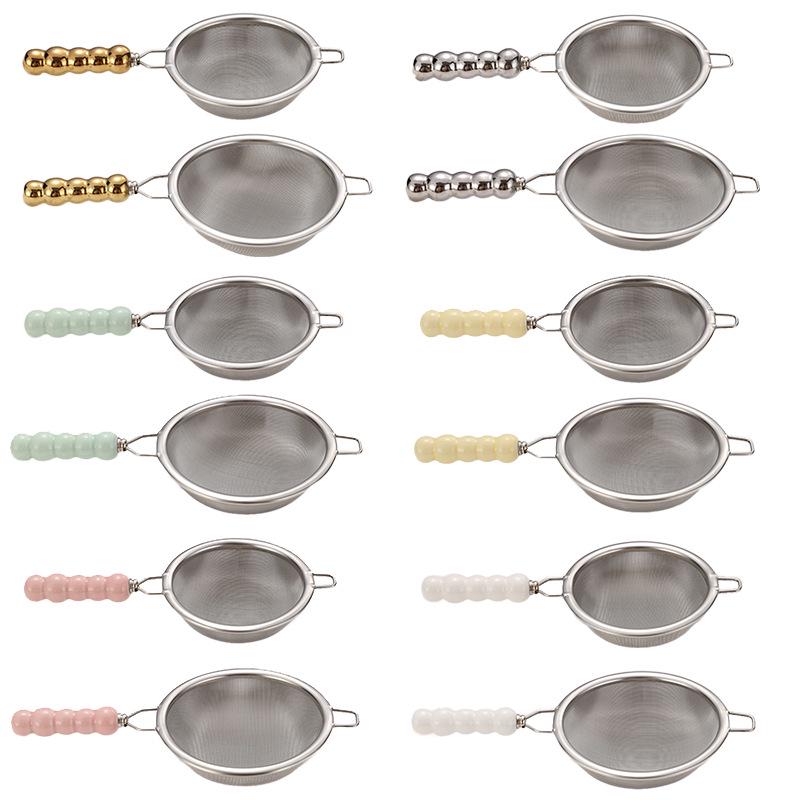 Креативное ситечко для чая из нержавеющей стали с ручкой из жемчужной керамики - Сетчатое сито для чая, выпечки, сока и детского питания